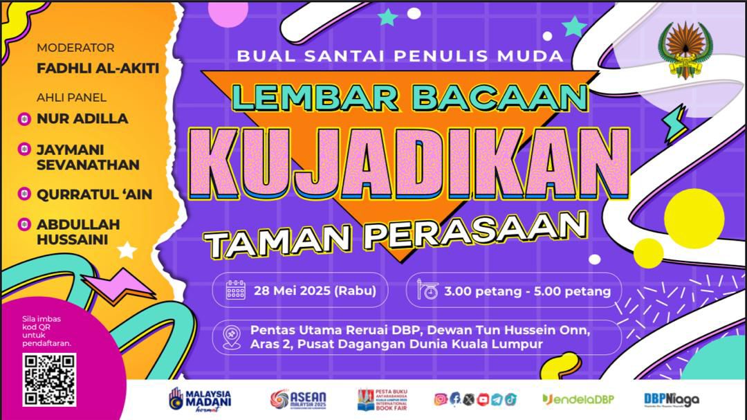 Sedikit terlambat umumkan, tapi di PBAKL esok ada acara bual penulis muda. Saya, Jaymani Sevanathan, Abdullah Hussaini dan Nur Adilla akan sepentas untuk berbagi pengalaman tentang bacaan. Tentang buku. Pemudah cara oleh saudara Fadli Al-Akiti. Jemput hadir jika berkelapangan.