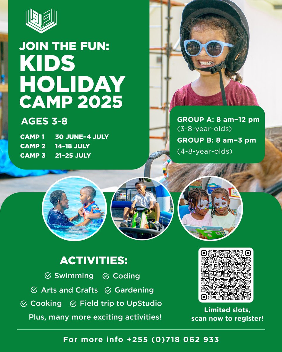 Likizo hii, fanya iwe ya maana kwa mtoto wako!

Jiunge na Holiday Camp inayoendeshwa kila wiki likizo nzima!
Scan QR code kwa usajili na taarifa zaidi.

#HolidayCamp!