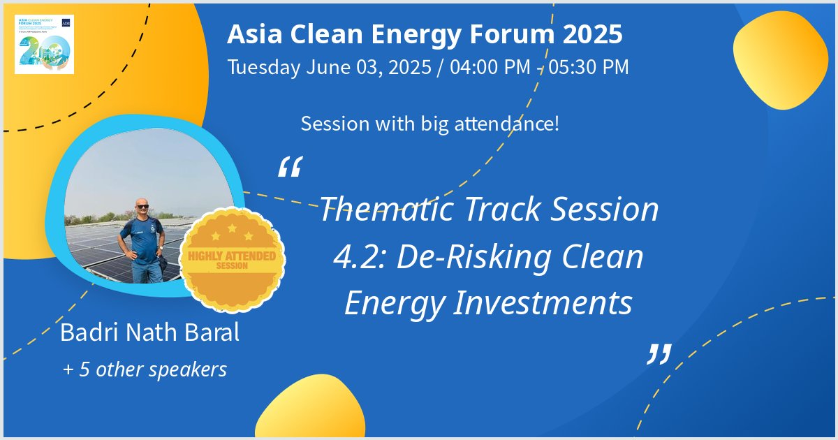 bdribrl's tweet photo. I will give a talk at Asia Clean Energy Forum 2025 on Thematic Track Session 4.2: De-Risking Clean Energy Investments. Hoping for a great turnout!  - via #Whova event app https://t.co/uzdPcIEqgn