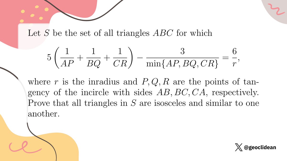 geoclidean's tweet photo. USAMO 2000 Problem 2
#AMC #USAMO #Geometry #Inradius #Quadratics https://t.co/2ZsWd1gC80