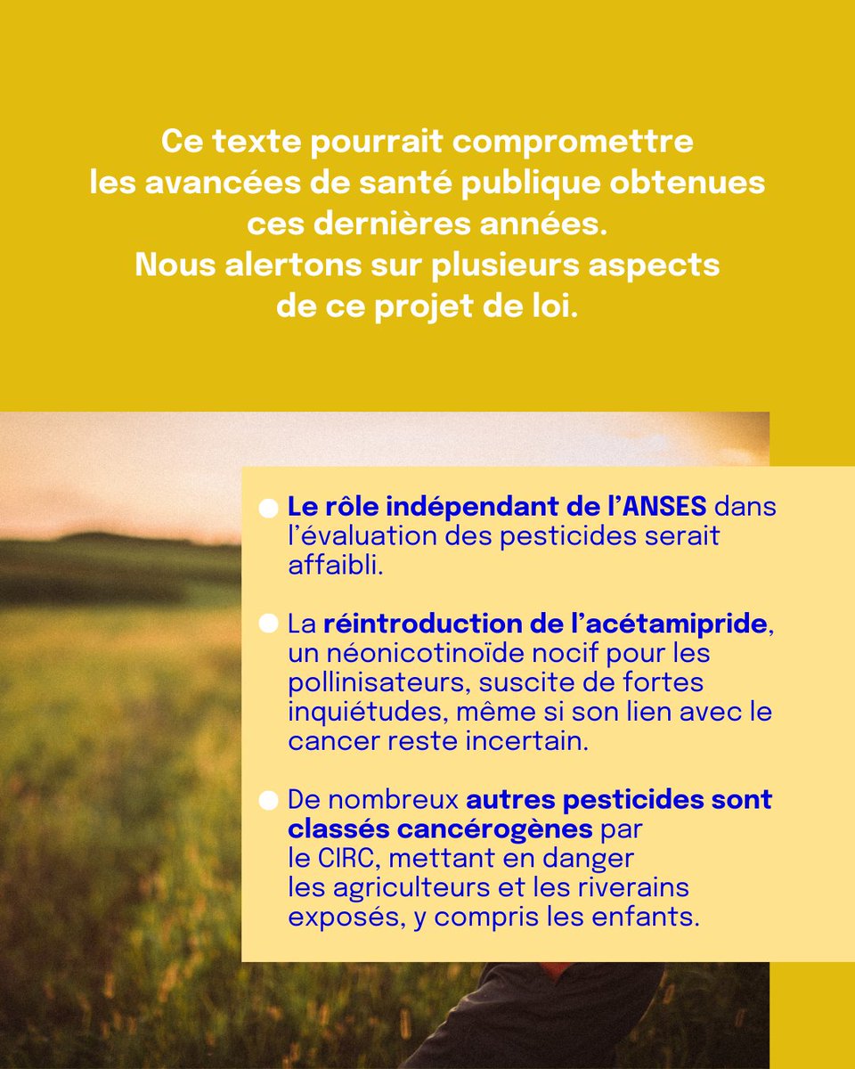 Hier débutait à l’Assemblée nationale l’examen de la proposition de loi Duplomb, qui vise à « lever les contraintes » des agriculteurs.

👉La France ne doit pas aligner sa réglementation sur les pays les moins protecteurs.

Ensemble, agissons pour lutter contre le cancer !