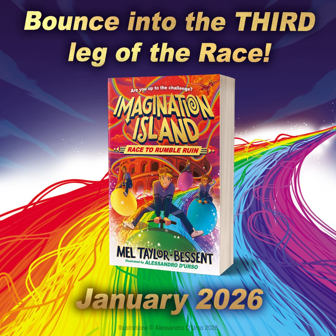 🏝️🌈✨ COVER REVEAL!!!!✨🌈🏝️

I’m buzzing to reveal the cover for Imagination Island 3 - RACE TO RUMBLE RUIN - illustrated by the incredible @alessandrodurs7 &amp; designed by <a href="/hamdesign/">Ryan Hammond</a>.

Giant space hoppers!
A rainbow road in the sky!
An ending that made me cry 😭 
Out Jan 2026