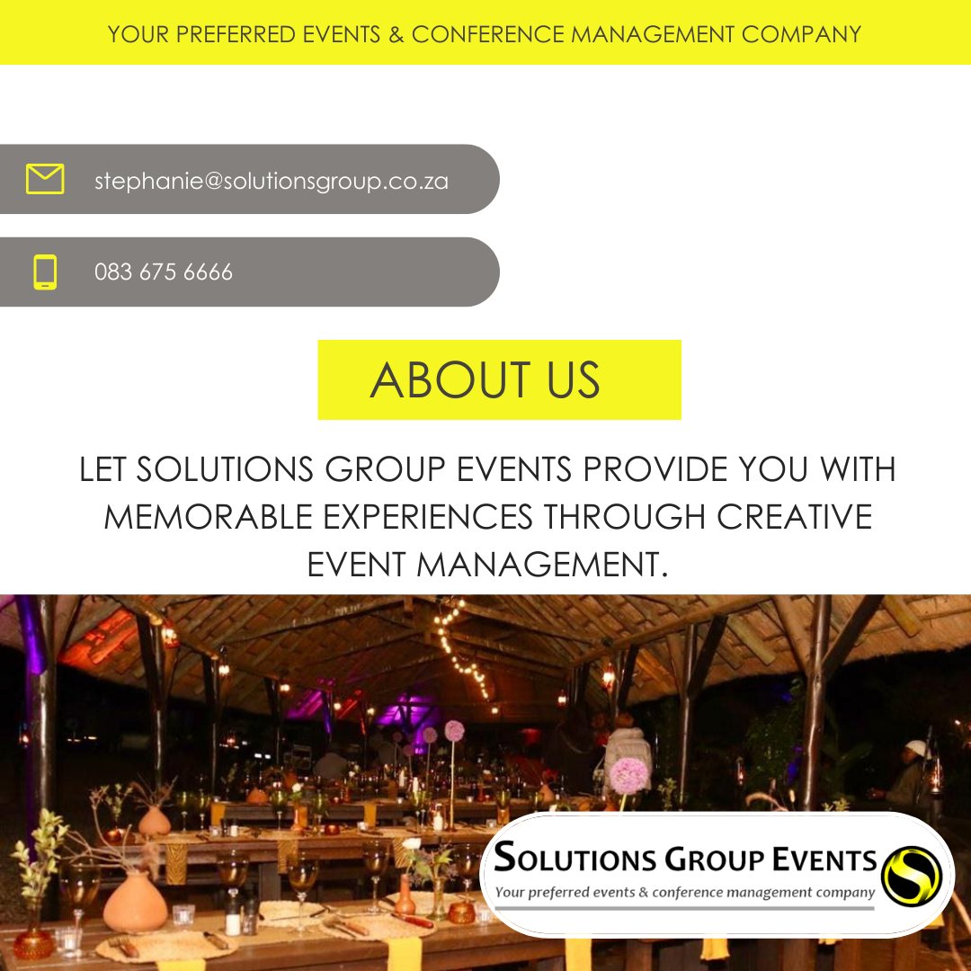 Bespoke_Styling's tweet image. Solutions Group Events was established over 25 years ago and are a market leader in Southern Africa with a strong work ethic and immense industry knowledge. 

#solutionsgroupevents #events #eventmanagement #incentivetravel