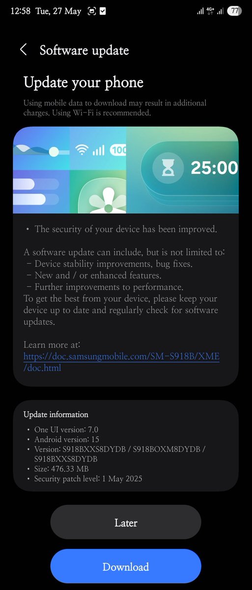RojbelH's tweet photo. Samsung Galaxy S23 Ultra Receive May 2025 Update In Bangladesh 🇧🇩
#Samsung #S23Ultra https://t.co/ZMp2f5kK7z