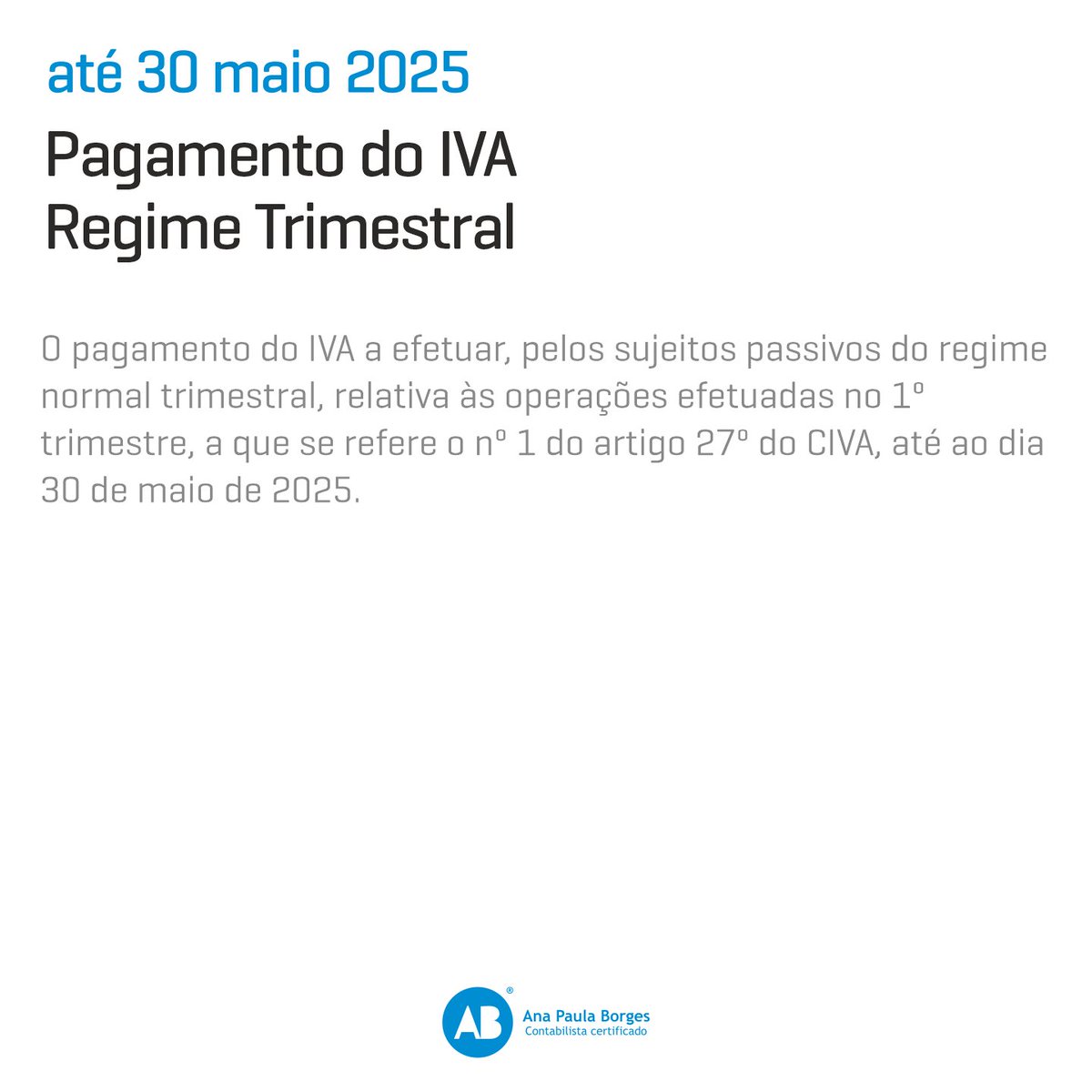 AnaBorgesTOC's tweet photo. 🛑Pagamento do IVA até dia 30 deste mês🛑
⚠️Não esqueça⚠️
#abtoc #contabilidade #fiscalidade #consultoria #sociedade #trabalhadorindependente #sujeitopassivo #dilema #ajuda #solucao #agendafiscal #at  #mensal #trimestral #iva https://t.co/Dqw6R18ym3