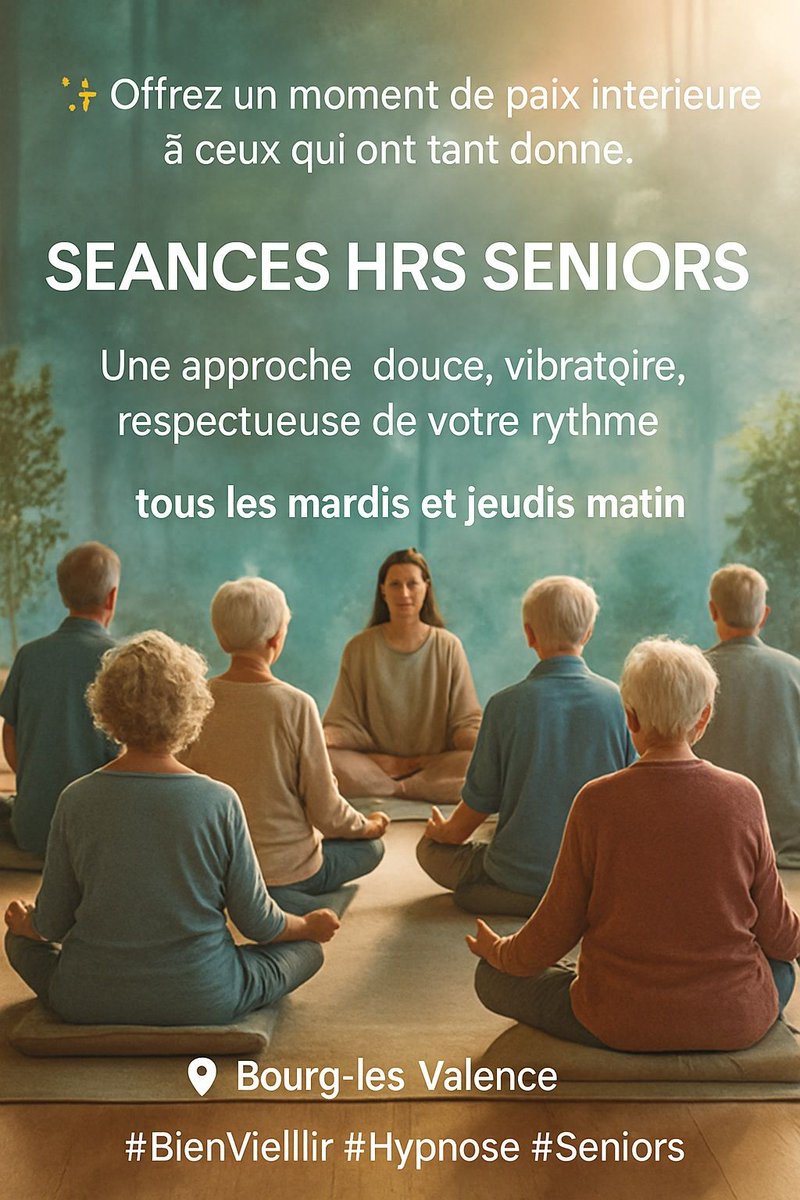 KareCentre's tweet photo. ✨ Offrez un moment de paix intérieure à ceux qui ont tant donné.

🪷 Séances HRS Seniors – tous les mardis et jeudis matin.
Une approche douce, vibratoire, respectueuse de votre rythme.
📍 Bourg-lès-Valence
🔗 https://t.co/O1ltXuW8Fi
#BienVieillir #Hypnose #Seniors #BienÊtre https://t.co/ZyxCwXyoFg