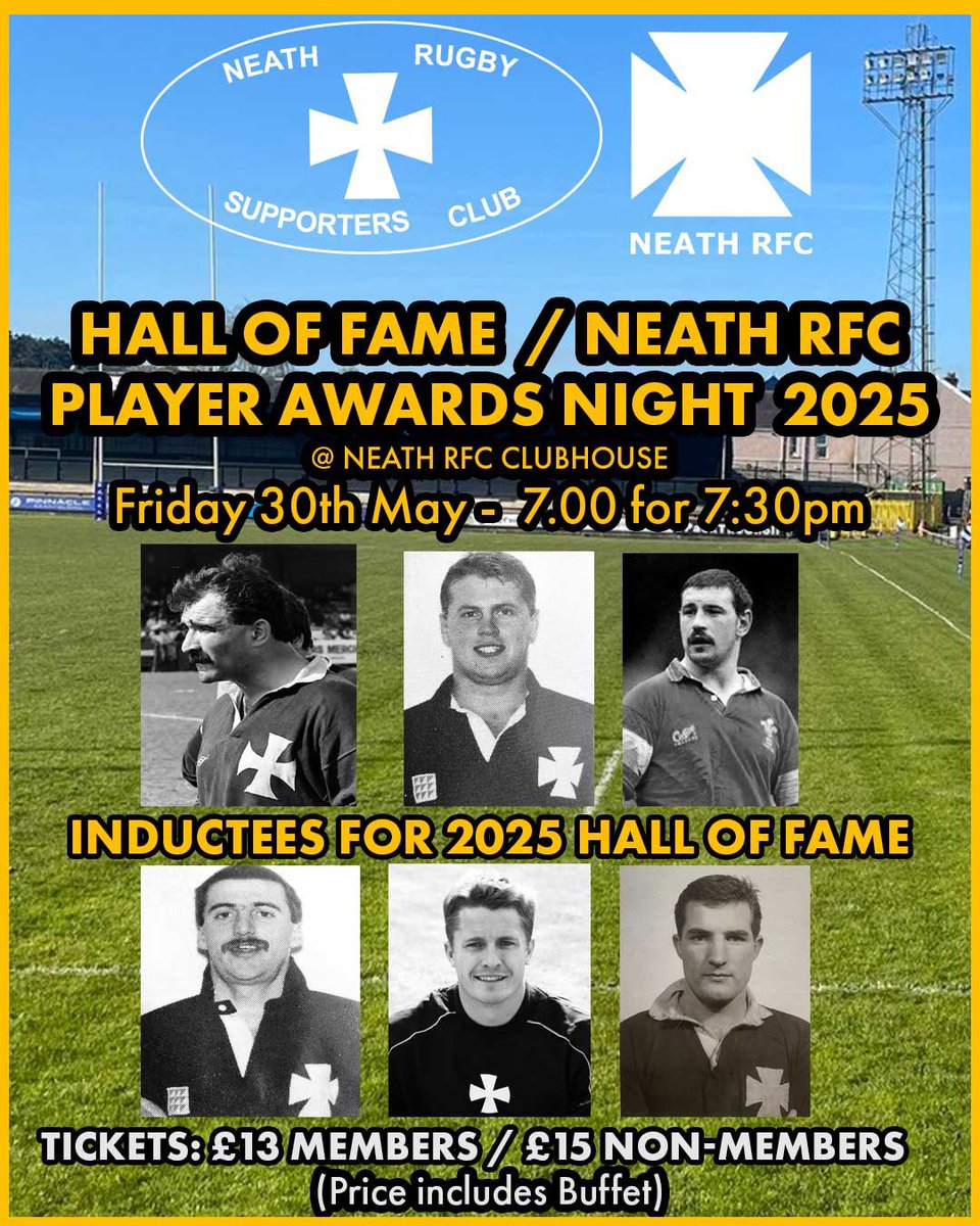 neathsupporters's tweet image. 📢 LAST CHANCE TO GET YOUR TICKETS 📢

🏅 Supporters Club “Hall of Fame” / Neath RFC Player Awards🏅
📅 Join us for this year’s event on Friday 30th May 2025  
⏰ 7pm for 7.30pm  @ Neath Rugby Clubhouse  

🎟  TICKETS
Dawn Williams will be at The Clubhouse on Wednesday 28th May…