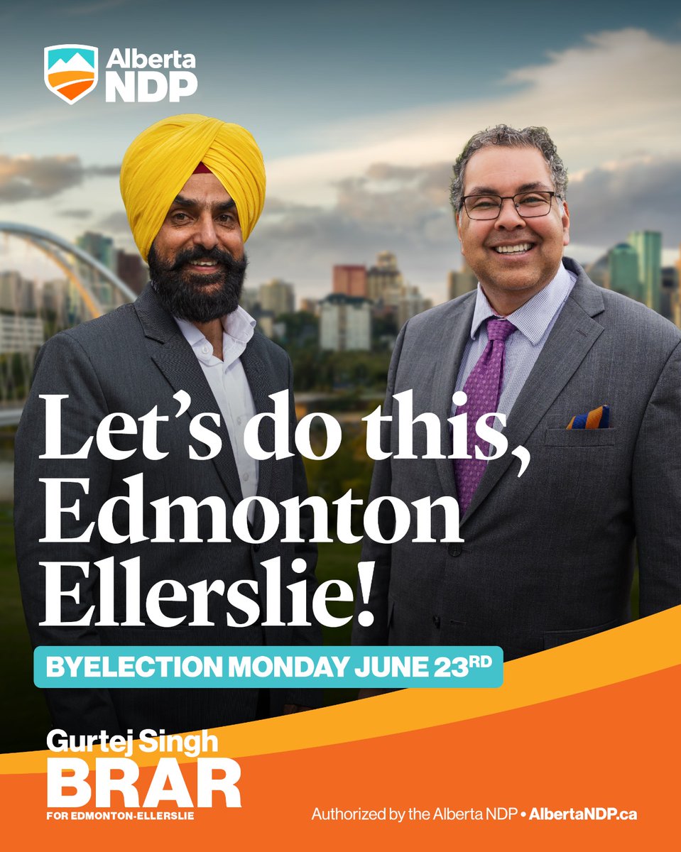 Let's do this, Edmonton-Ellerslie! I am ready to fight for better healthcare, great jobs, and safer communities. On June 23, we can send a message to Danielle Smith and the UCP.

Join the campaign 👉  gurtejsinghbrar.albertandp.ca 

#ableg #abpoli #abelxn #yeg