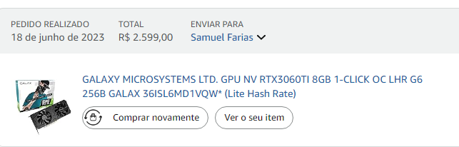 To vendendo 3060 ti no precinho, 36 meses de garantia
Faltam cerca de 3 semanas para completar 2 anos de uso

Preço na dm 😎