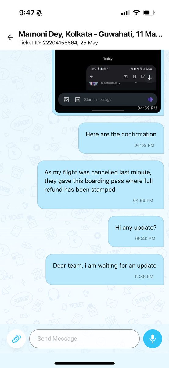 dey_mamoni's tweet photo. @Paytmcare Hey @Paytm, I've been chasing your support for a refund on my cancelled flight booked via your platform. The airline has confirmed full refund &amp; asked me to contact you. Despite sharing all proof, I’m still waiting with zero response. Extremely disappointed. https://t.co/dlWSKYYWJ0