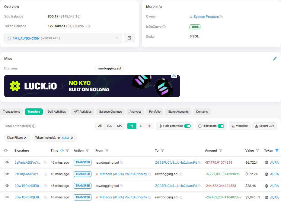 coinfucius.eth (@coinfucius_eth) on Twitter photo Someone with almost $1mn of Launchcoin just aped lots of $AURA and became its 4th largest holder, securing 3% of supply.
Do what you will with this information.
<a href="/Aura_bnb/">Aurabnb</a> <a href="/aurora_ventures/">Matt Haynes - Aurora Ventures</a> <a href="/launchcoin/">Launch Coin on Believe</a> <a href="/believeapp/">Believe</a> <a href="/pasternak/">Ben Pasternak</a> <a href="/lmrankhan/">Imran Khan</a> Someone with almost $1mn of Launchcoin just aped lots of $AURA and became its 4th largest holder, securing 3% of supply.
Do what you will with this information.
<a href="/Aura_bnb/">Aurabnb</a> <a href="/aurora_ventures/">Matt Haynes - Aurora Ventures</a> <a href="/launchcoin/">Launch Coin on Believe</a> <a href="/believeapp/">Believe</a> <a href="/pasternak/">Ben Pasternak</a> <a href="/lmrankhan/">Imran Khan</a>
