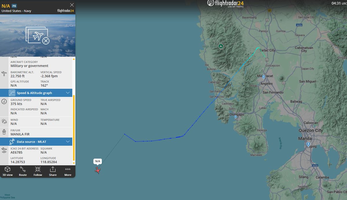 vcdgf555's tweet photo. ๐บ๐ธ USN P-8A Poseidon maritime patrol/ISR out of the Philippines.
#AE6785 https://t.co/lO8aXY7fAy
