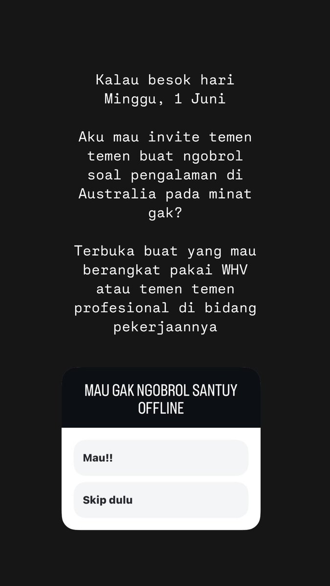 manatahu ada yang minat boleh dm nanti aku share jam &amp; lokasinya