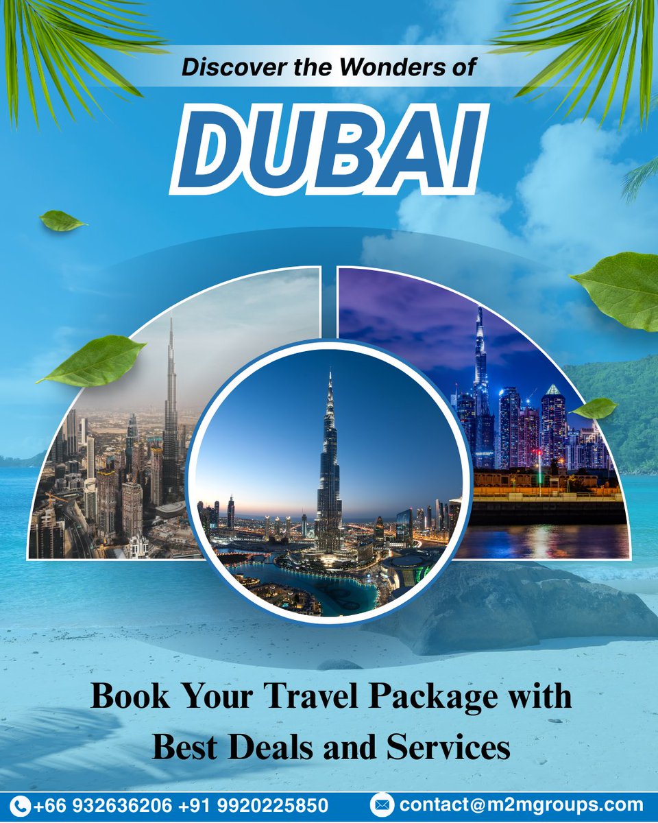 M2M_Groups's tweet photo. 🌟 Discover the wonders of Dubai with M2M Groups!
Unbeatable deals, luxury stays & top-tier service await you.
📞 +66 932636206 | +91 9920225850
📧 contact@m2mgroups.com
#DubaiTrip #M2MGroups #VisitDubai #TravelDeals #ExploreDubai #LuxuryTravel https://t.co/9t3THEd5op
