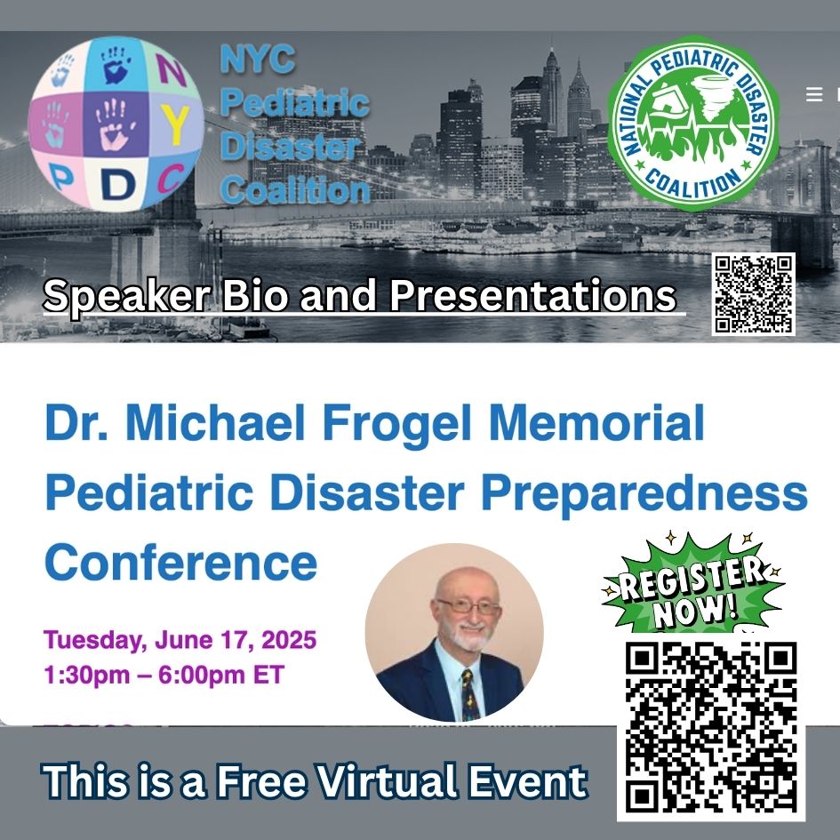 Save the Date June 17th: It is a great honor to announce the Dr. Michael Frogel Memorial Pediatric Disaster Preparedness Conference. The event is virtual and free to all attendees, and it has an outstanding list of pediatric disaster speakers! Register 
programinfosite.com/pediatricdisas…