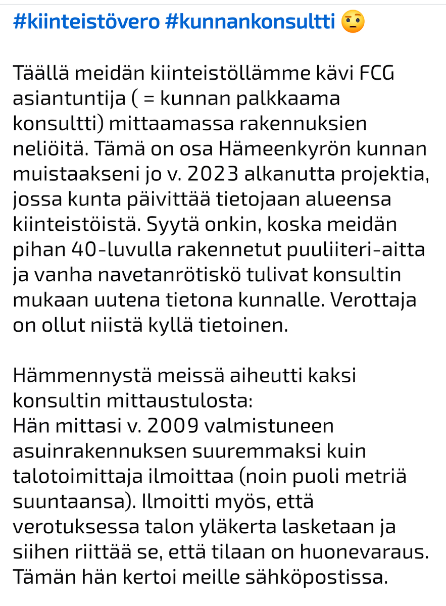 tuijamh's tweet photo. #kiinteistöverotus #Hämeenkyrö  #kunnankonsultti #hermotmenee 

1/2 Kuinkahan moni #hämeenkyröläinen huusholli saa väärän verotuspäätöksen? Kuinka moni huomaa tehdä oikaisupyynnön? https://t.co/fP2ctNkagB