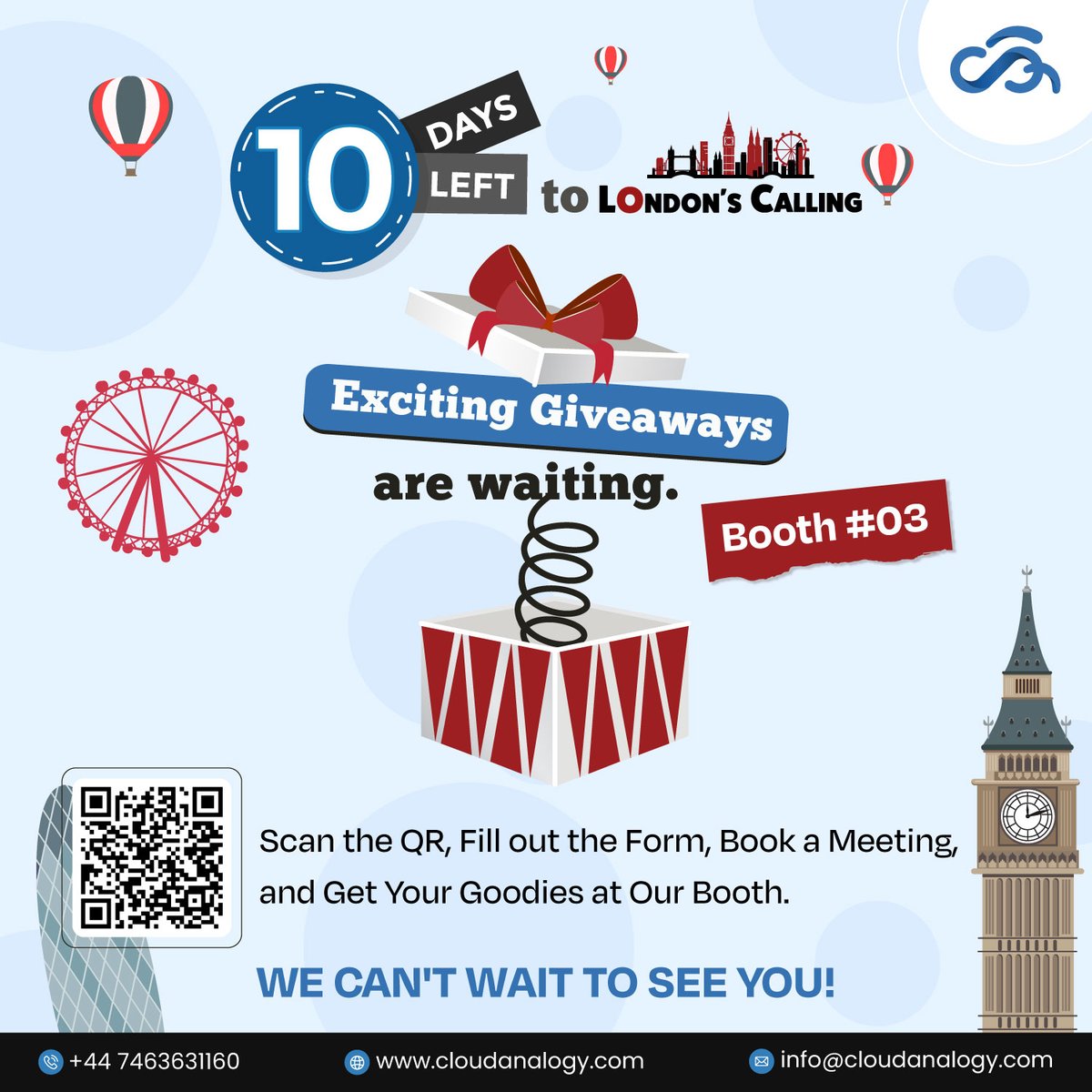 10 Days to Go!🎉

Catch us at London’s Calling 2025 – Booth #03 for giveaways, insights &amp; smarter CRM tools.

Book a meet, claim your reward → cloudanalogy.com/london-calling…

#LondonsCallingWithCA #LC2025 #GiveawayAlert #CRMTools #MeetUsAtBooth03