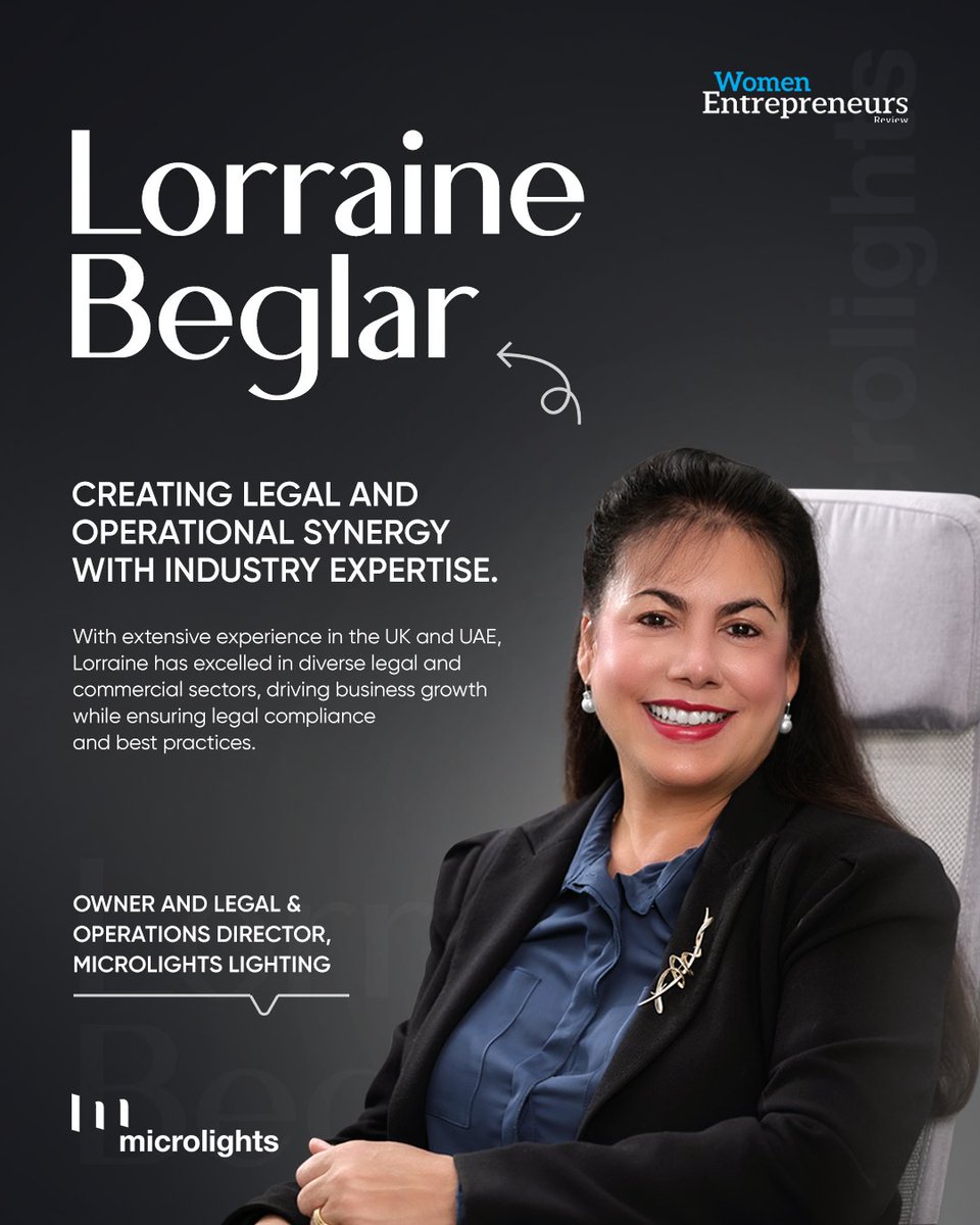 MicrolightsL's tweet image. At #Microlights, our values—Teamwork, Passion, Innovation &amp;amp; Listening—guide everything we do.

Lorraine Beglar, our Legal &amp;amp; Ops Director, has been key in bringing these to life—from a legal career in London to leading with vision &amp;amp; resilience in #Dubai.

#WomenEntrepreneursReview