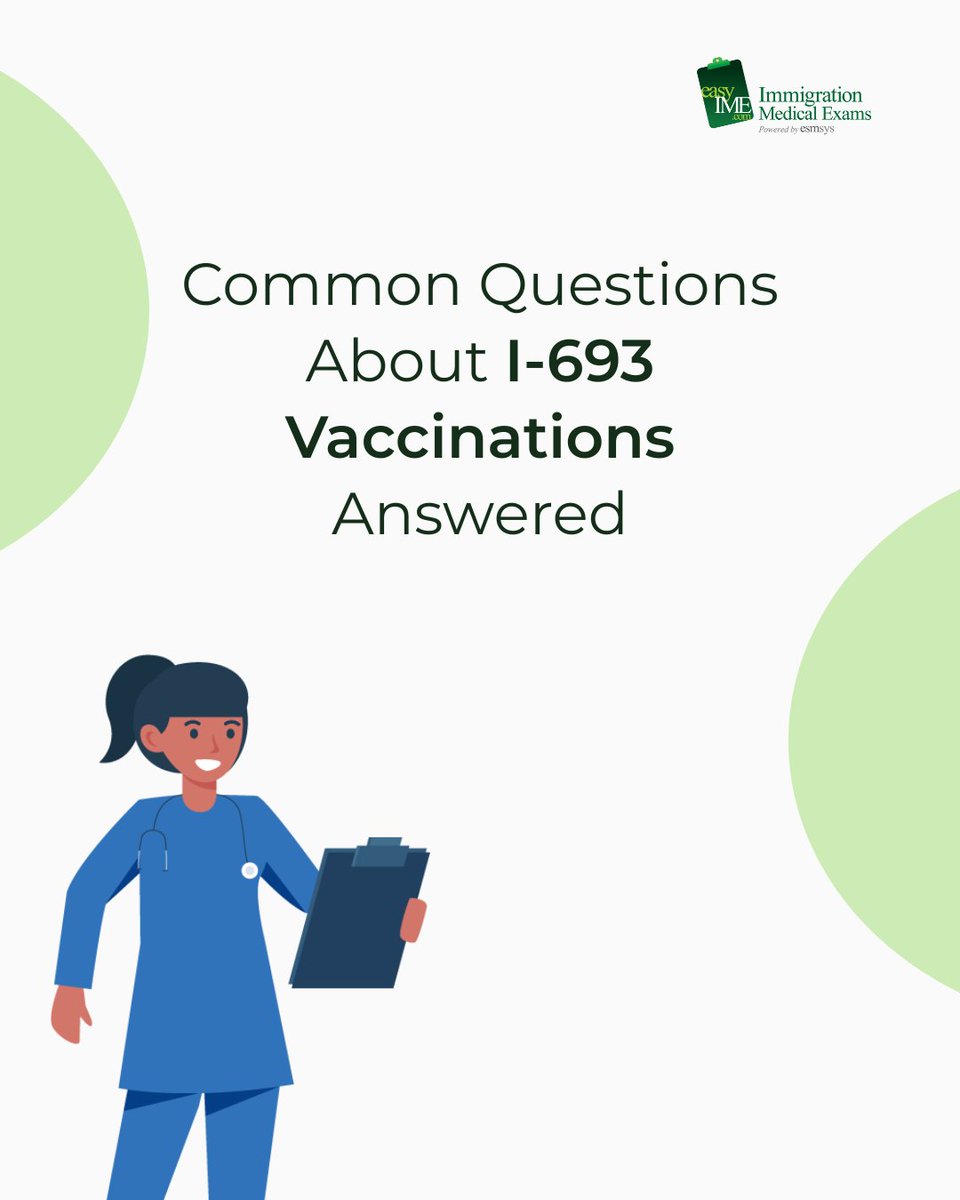 easyIME's tweet image. Demystifying the vaccination requirements for the I-693 medical exam.
Ensure you meet all necessary health standards.
#I693Vaccinations #ImmigrationRequirements #CivilSurgeon #VaccinationRecords #easyIMEInfo