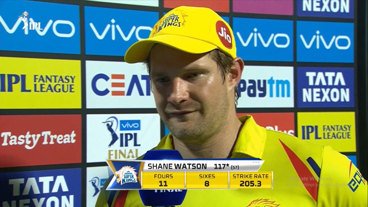 CricCrazyJohns's tweet photo. Shane Watson in first 10 balls - 0 runs.
Shane Watson in next 47 balls - 117* runs. 

A KNOCK FOR THE AGES - Shane Watson in the IPL final against Sunrisers Hyderabad "OTD in 2018". 🥹💛 https://t.co/XLeyGZvwzF