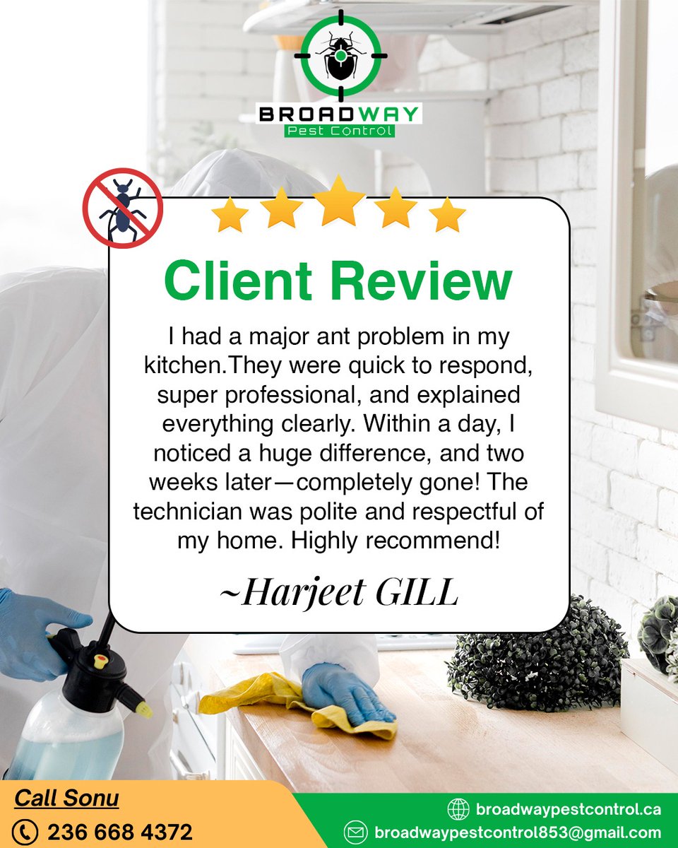 BroadPest93579's tweet image. Another Happy Home, Another Happy Client!
At Broadway Pest Control, your safety and satisfaction are our top priorities.

🌐broadwaypestcontrol.ca
☎+1 236-668-4372

#HappyClient #BroadwayPestControl #PestFreeLiving #TorontoPestControl #PestSolutionsGTA #ClientTestimonial
