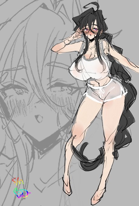 好みの顔の女を描いてたら好みのボディも描きたくなり非常に頭身がデカくなってしまい好みのお顔が見えないじゃん!となって背後に忍ばせた後で可愛いからカラーも決めよ〜って思ったらどっちも可愛くて決められなくなった絵 