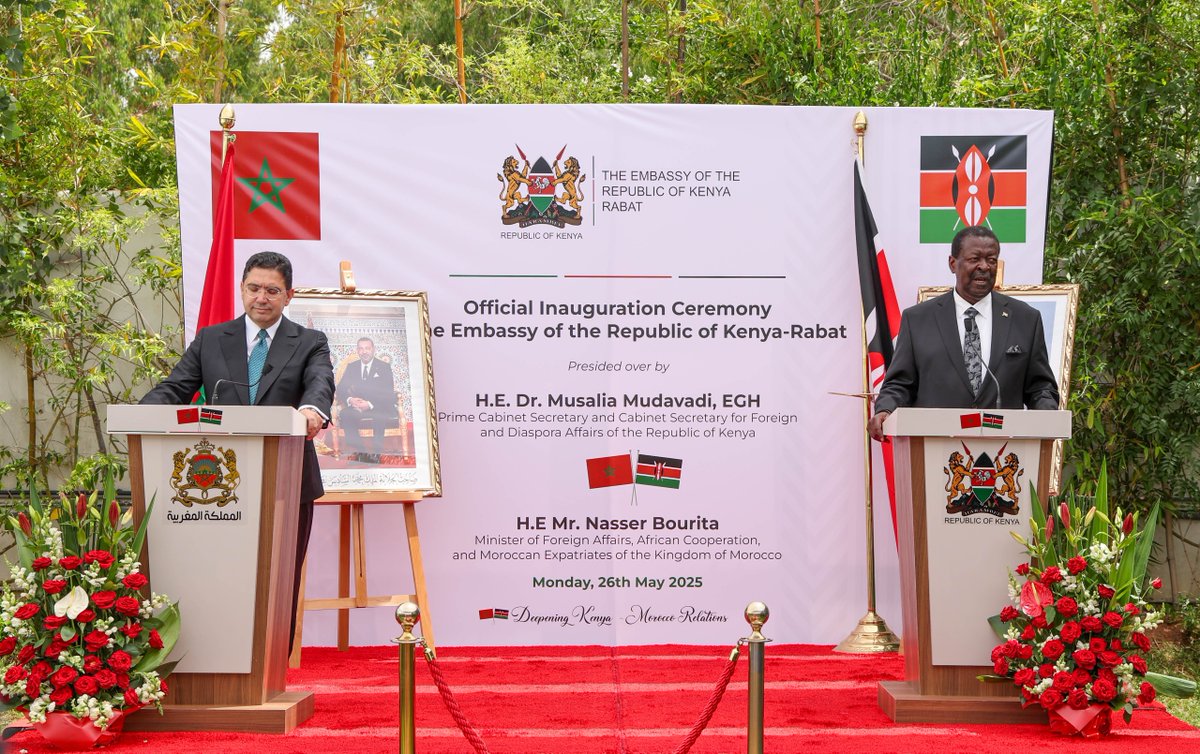 MusaliaMudavadi's tweet photo. As part of strengthening Kenya’s global diplomatic footprint, I today inaugurated the Kenyan Embassy in Rabat, the capital of the Kingdom of Morocco.

With Ambassador Jessica Gakinya now at the helm, the new mission will deepen bilateral engagement, champion Kenya’s strategic interests in North Africa, and enhance cooperation in key areas of mutual benefit.

This milestone marks a renewed commitment to fostering stronger ties with Morocco, building on a history of warm relations, while also working to rebalance trade in a way that supports equitable economic exchange.