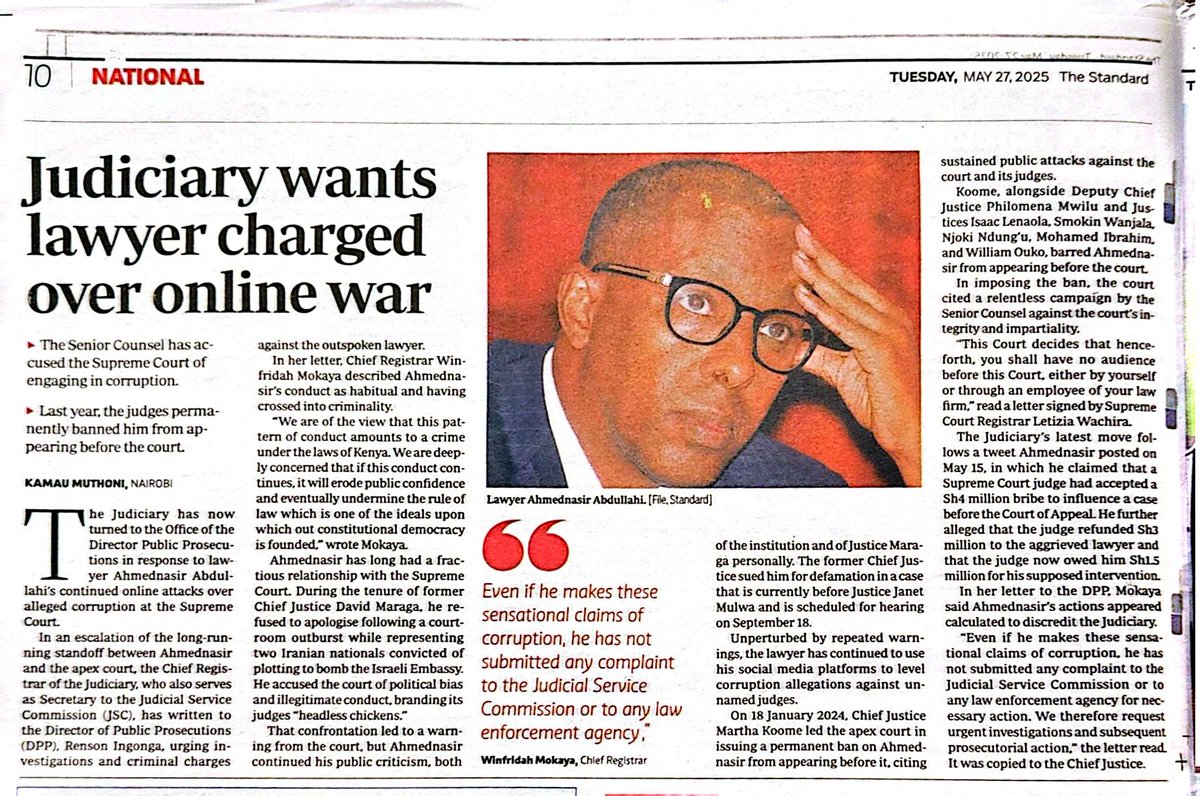 1. A senior judge of the Supreme Court of Kenya took a bribe of Ksh 4 million to help a litigant with a case before a three judge bench of the Court of Appeal. The bribe giver lost the case and sought a refund from the judge. The Supreme Court judge refused to refund.
2. His