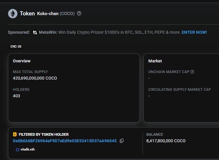 GM Bros 

Here is a image of <a href="/VitalikButerin/">vitalik.eth</a> checking on is 2% bag of <a href="/Kokochanerc20/">Koko-Chan (CT0)</a> WEN bull post about $COCO