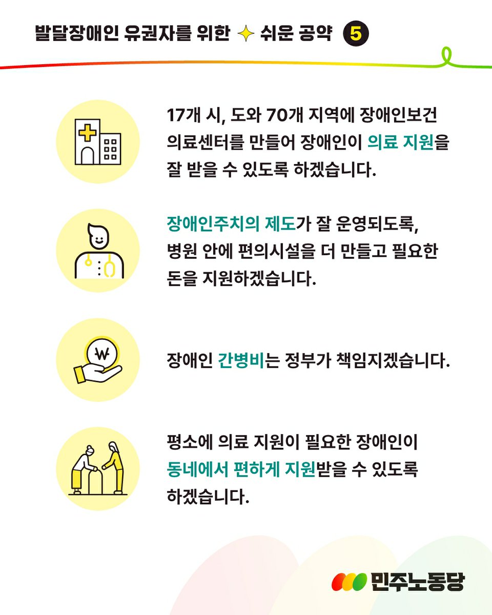 민주노동당이 세상의 모든 정보를 누구에게나 '쉽게' 만들어가는 사회적기업 소소한소통과 함께 10대 공약을 가지고 쉬운 공약 홍보물을 만들었습니다. 한 번 구경하러 가 볼까요?

💛 이해하기 쉬운 권영국 후보의 10대 공약 보러가기
sosoeasyvote.notion.site/5-1f874733a1ae…
