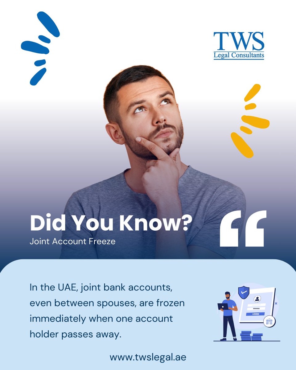 TWSLegal's tweet photo. This means the surviving spouse may temporarily lose access to funds until the court completes the probate process.

With the right Will and legal planning, you can safeguard your family from unnecessary stress during an already difficult time.

#UAEWills #DubaiWills #Dubai #UAE https://t.co/h732WlHQES
