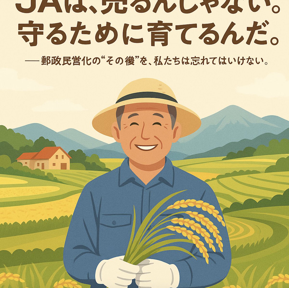 mana_iwamoto's tweet photo. 🟨＜再掲＞「JAは、売るんじゃない。守るために育てるんだ。」

──郵政民営化の“その後”を、私たちは忘れてはいけない。
いま、同じ構図が静かに動き出している気がします。

JA改革は必要。でも“公益”という選択肢、考えてみませんか？

🔗https://t.co/InOFUOqVmZ

#JA改革 #民営化の罠 #食の安全保障 #参政党 #郵政民営化の教訓 #岩本まな