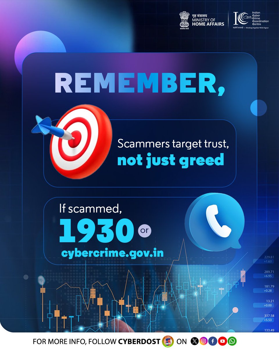 Cyberdost's tweet photo. #MythvsFact 

इंवेस्टमेंट बिना रिसर्च के या सिर्फ किसी के कहने पर करना, अपने पैसों से खिलवाड़ करना है।
सोचिए, समझिए — फिर निवेश कीजिए।
और अगर किसी धोखाधड़ी का शिकार हो जाएं, तो तुरंत https://t.co/pVyjABtwyF पर रिपोर्ट करें।

#I4C #AapkaCyberDost #InvestmentScam #CyberSafeSummer https://t.co/0GG8lrewdl
