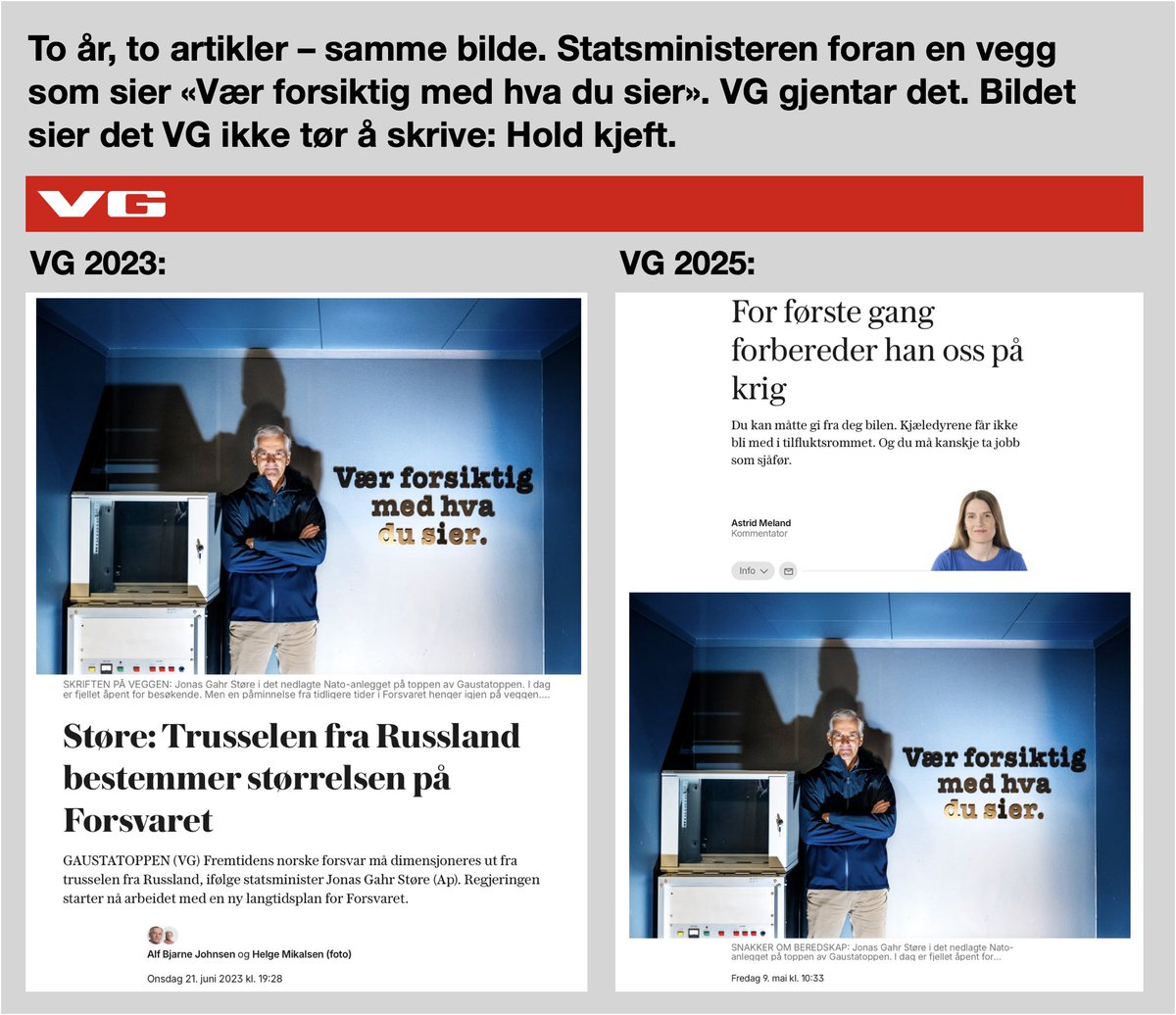 Når VGs kontrapropaganda er mer banal enn propagandaen den skulle avsløre

I helgen advarte VG mot russisk påvirkning. Men hvem advarer mot VG? Når de bruker samme bilde – to år på rad – som sier «Vær forsiktig med hva du sier», er det vanskelig å ikke høre ekkoet.

I en bred