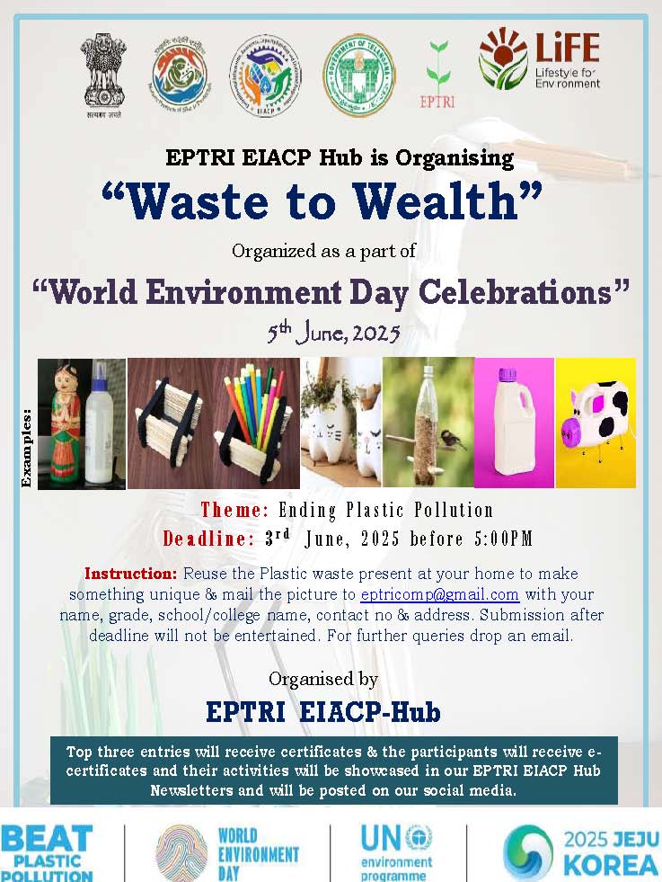 EptriE's tweet photo. Warm Greetings from EPTRI EIACP!
 
On the eve of World Environmental Day June 5, 2025 EPTRI EIACP Hub is conducting online competitions
The competitions are open to all. The last date for the competitions is June 3rd, 2025. Participants shall receive e - Certificate. https://t.co/ryOYLyABqL
