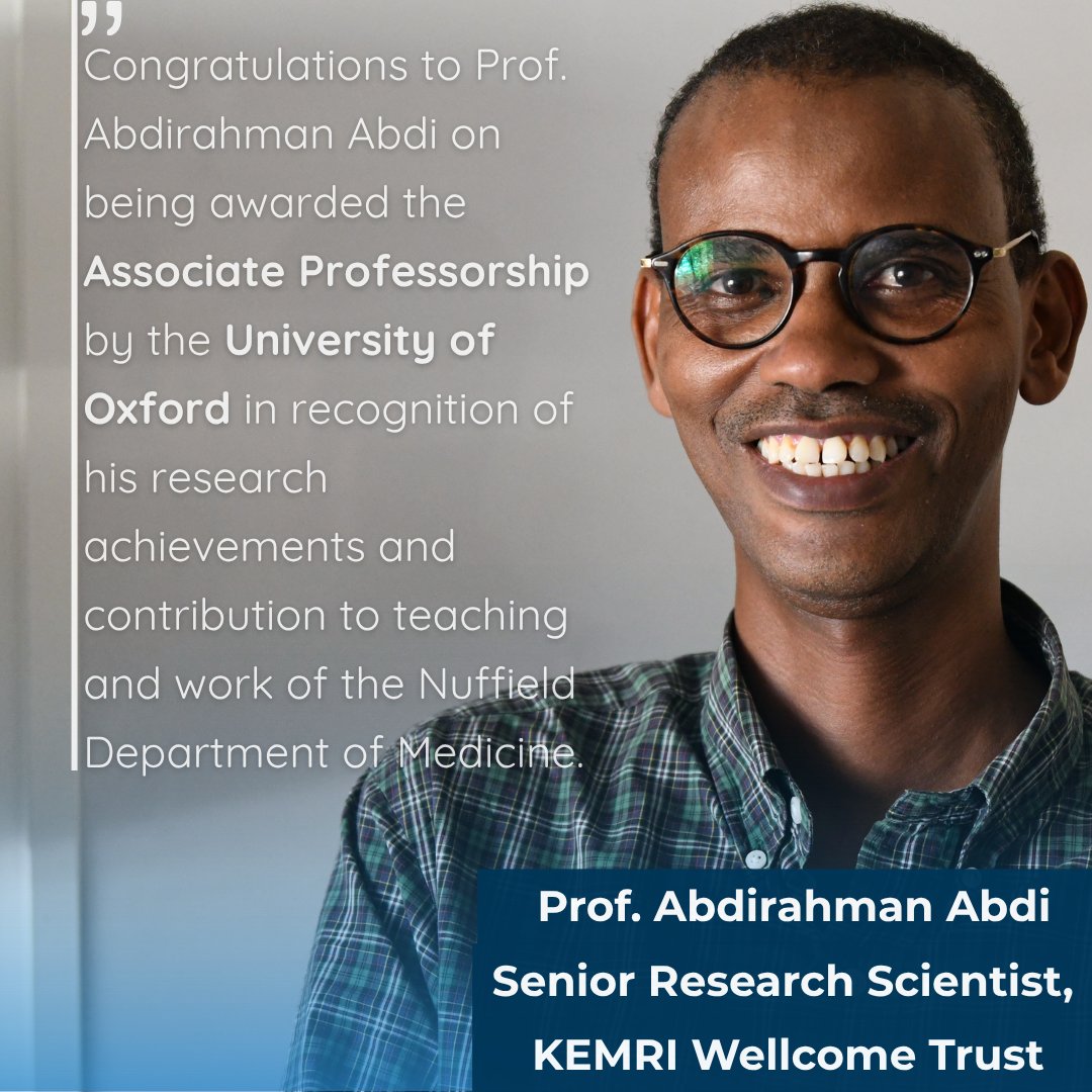 KEMRI-Wellcome Trust (@kemri_wellcome) on Twitter photo Congratulations to Prof. <a href="/aabdi78_abdi/">Abdirahman Abdi</a>, Senior Research Scientist, <a href="/KEMRI_Wellcome/">KEMRI-Wellcome Trust</a>, on being awarded an Associate Professorship at <a href="/UniofOxford/">University of Oxford</a> in recognition of his outstanding research achievements and contribution to teaching and the general work of the <a href="/NDMOxford/">Nuffield Department of Medicine</a> ! Congratulations to Prof. <a href="/aabdi78_abdi/">Abdirahman Abdi</a>, Senior Research Scientist, <a href="/KEMRI_Wellcome/">KEMRI-Wellcome Trust</a>, on being awarded an Associate Professorship at <a href="/UniofOxford/">University of Oxford</a> in recognition of his outstanding research achievements and contribution to teaching and the general work of the <a href="/NDMOxford/">Nuffield Department of Medicine</a> !