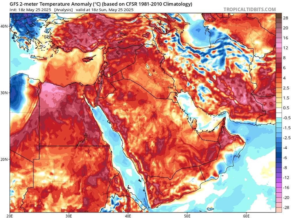 BRUTAL HEAT IN MIDDLE EAST/SOUTH ASIA
Terribly hot night allover the area:
Minimum temperatures up to 36.4C in OMAN and 36.2C in EMIRATES

Terribly hot nights also in PAKISTAN
Chhor broke its record of hottest night for the 3rd time with a Minimum of 31.4C

More records next days
