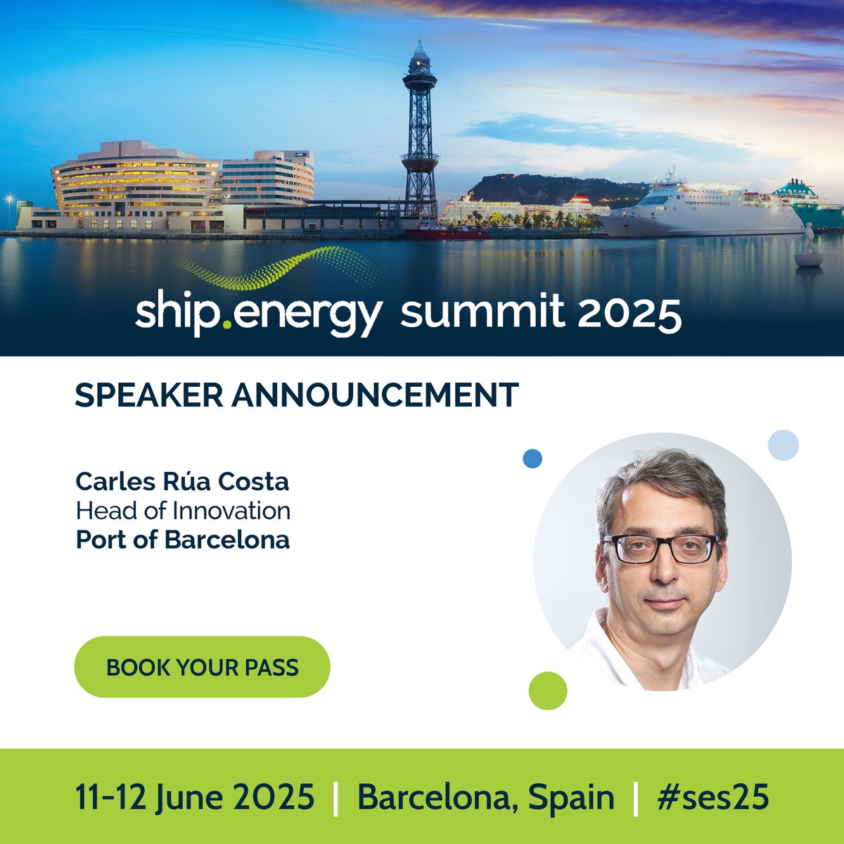 ship.energy (@shipdotenergy) on Twitter photo Carles Rúa Costa, Head of Innovation at <a href="/PortdeBarcelona/">Port de Barcelona</a> will be speaking at the ship.energy summit taking place in Barcelona, 11 -12 June 2025.
Find out more here ➔ shipenergysummit.com
#SES25 #Barcelona #Shipping #EnergyTransition #Decarbonisation Carles Rúa Costa, Head of Innovation at <a href="/PortdeBarcelona/">Port de Barcelona</a> will be speaking at the ship.energy summit taking place in Barcelona, 11 -12 June 2025.
Find out more here ➔ shipenergysummit.com
#SES25 #Barcelona #Shipping #EnergyTransition #Decarbonisation