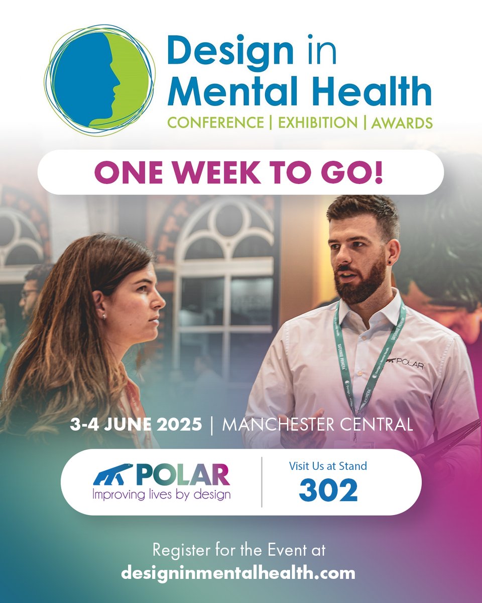 Polar_NE's tweet photo. One week left to go until Design in Mental Health 2025! 💚

We are looking forward to being back exhibiting at Manchester Central from 3-4 June.

We will be exhibiting at Stand 302. If you are attending, stop by and say hello! 👋 https://t.co/zYT48CAgrF