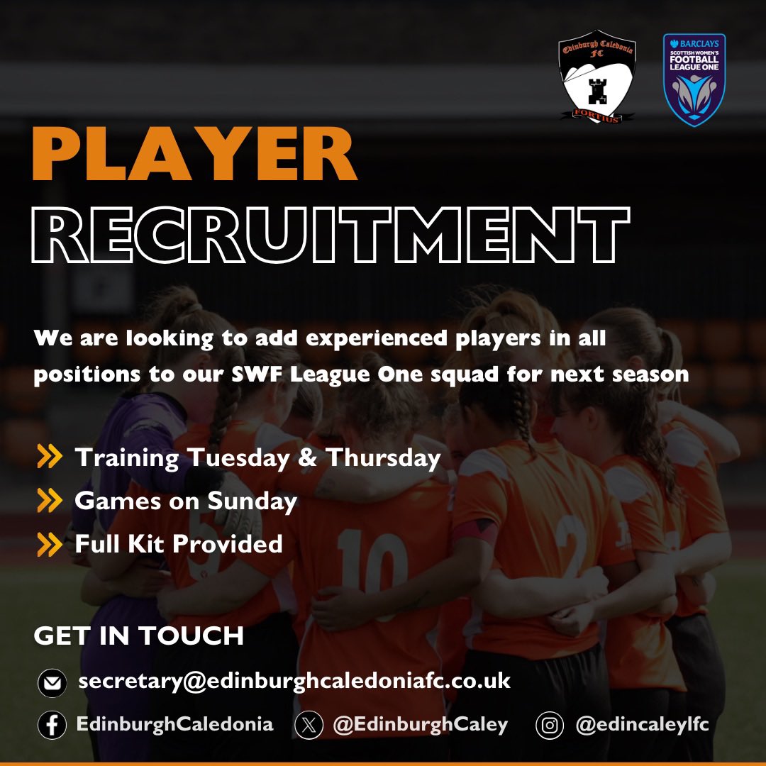 Our second open trial session is this Thursday! Looking for a new challenge, or more game time? Come along!

Drop us a message or 📧 secretary@edinburghcaledoniafc.co.uk for more info!
