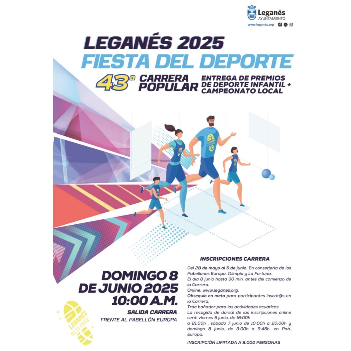 El día 8 de junio volvemos a celebrar el Día del Deporte en Leganés. Como todos los años, se celebrará una carrera popular, ¡Animaos a apuntaros!
Después de la carrera, os esperamos en la parte de frontón para tirar unas flechas 😉
<a href="/AytoLeganes/">Ayuntamiento de Leganés</a> <a href="/vozdeleganes/">La Voz de Leganés</a> <a href="/LeganesActivo/">Leganés Activo</a>