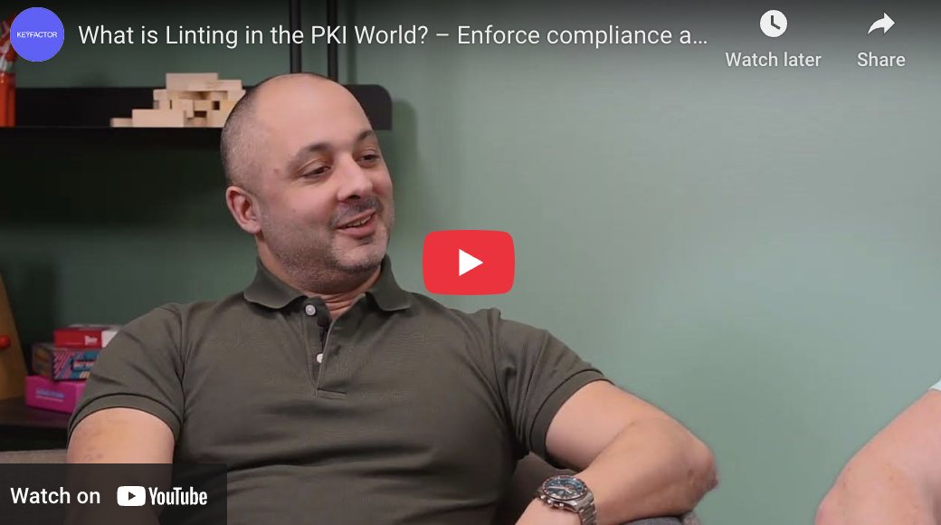 KeyfactorComm's tweet image. In this #KEYMASTER episode, @Keyfactor’s Sven Rajala is joined by PKI expert Mike Kushner to explore how certificate linting, a practice borrowed from the public web PKI world, helps catch issues before certificates are issued. Read more and watch:  ejbca.org/resources/keym… #PKI