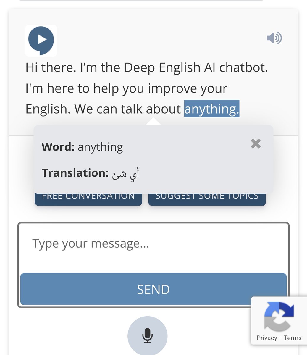 Talal1's tweet photo. بوت مجاني يخليك بلبل بالمحادثة 🤝

بوت المحادثة deep english .. تتحاور معاه ويرد عليك على طول

تقدر تسأله عن أي شي يتعلق باللغة أو تتكلم بمواضيع عامة عشان تطور لغتك بالحوار
https://t.co/LR4G5H3G7z https://t.co/V8k8zeCPDd