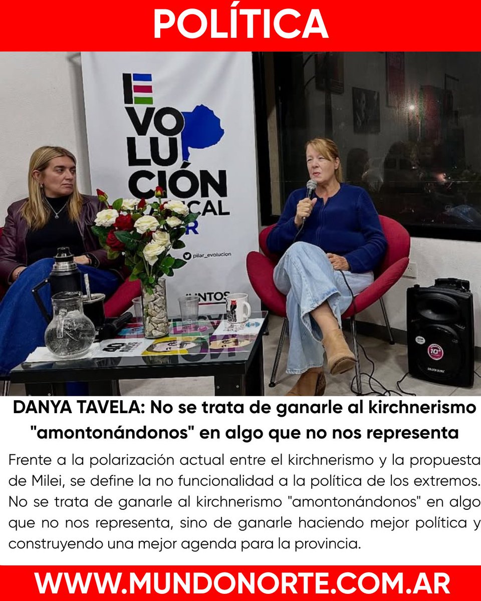 Danya Tavela: No se trata de ganarle al kirchnerismo "amontonándonos" en algo que no nos representa
mundonorte.com.ar/2025/05/danya-…

#política #buenosaires #primerasección #pilar #evolución #mundonorte <a href="/danyatavela77/">Danya Tavela</a> <a href="/Stolbizer/">Margarita Stolbizer</a> <a href="/Evolucion_Pilar/">EvolucionPilar</a> <a href="/jfnosiglia/">Juan F. Nosiglia</a> <a href="/totito_UCR/">Alejandro González</a> <a href="/RomanReynosoTW/">𝗥𝗼𝗺𝗮𝗻 𝗥𝗲𝘆𝗻𝗼𝘀𝗼</a>