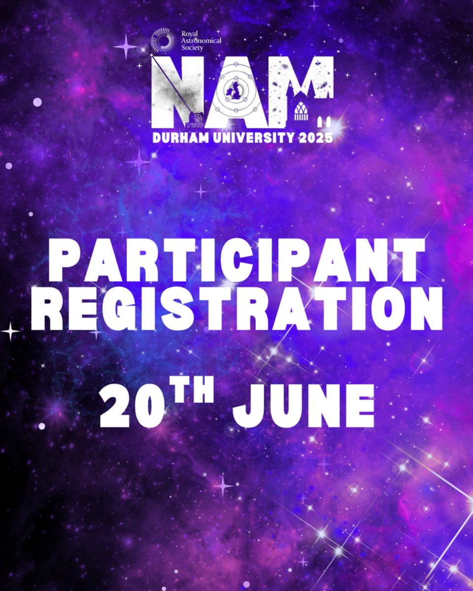 NAM25_Durham's tweet photo. Remember to register to be a part of NAM 2025! Presenters need to register by 6th June (next Friday), this includes anyone giving a talk or presenting a poster! All other participants have until 20th June!

#NAM2025durham #community #sciencethroughconnection https://t.co/mMZ6D5O5Dk