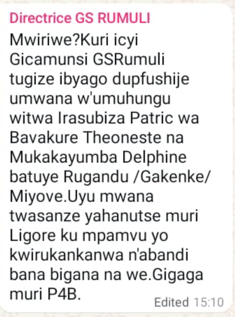 TWAHIRWA Alphonse (@twahirwaipha) on Twitter photo Iyi nkuru irababaje ariko <a href="/Rwanda_Edu/">Ministry of Education | Rwanda</a> ikurikirane hamenyekane uwatanze amabwiriza yo kwirukana uriya mwana .#RIP <a href="/GicumbiDistrict/">Gicumbi District</a> #Rwanda Iyi nkuru irababaje ariko <a href="/Rwanda_Edu/">Ministry of Education | Rwanda</a> ikurikirane hamenyekane uwatanze amabwiriza yo kwirukana uriya mwana .#RIP <a href="/GicumbiDistrict/">Gicumbi District</a> #Rwanda