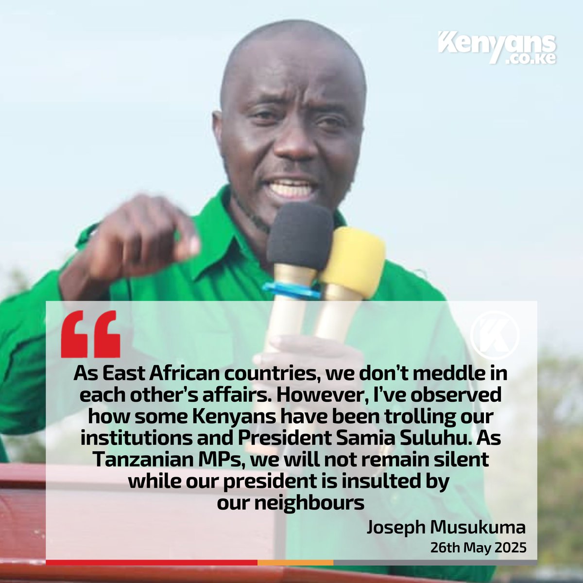 Jana nilisikia na kuona wabunge kule Tanzania wakitusi WaKenya vibaya sana.
I tried to find out who exactly they are and one of them, the most vocal one goes by the name: 
Joseph Kinyesi NusuKuma 👇👇