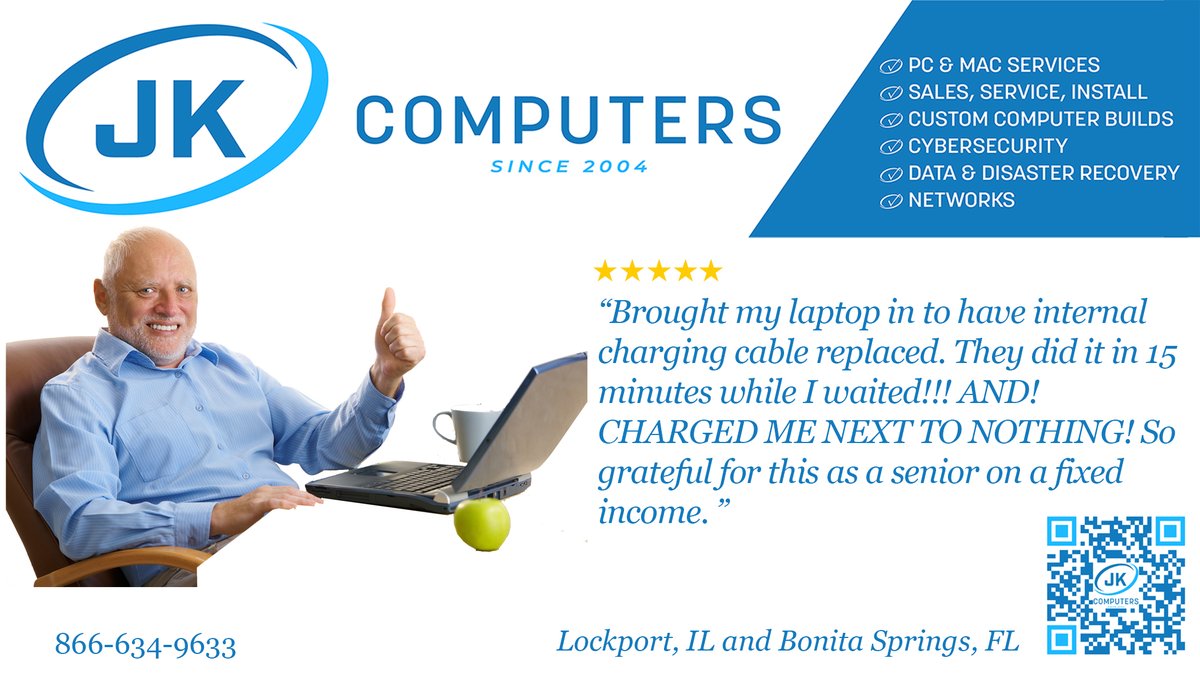 _JKComputers's tweet image. “Repaired in 15 minutes, priced right, and amazing service!”
 Helping people—especially seniors on a fixed income—is what we’re all about. Thank you for the kind words!
#TechSupport #QuickFix #JKTechnology #CustomerFirst #computerrepair #laptops