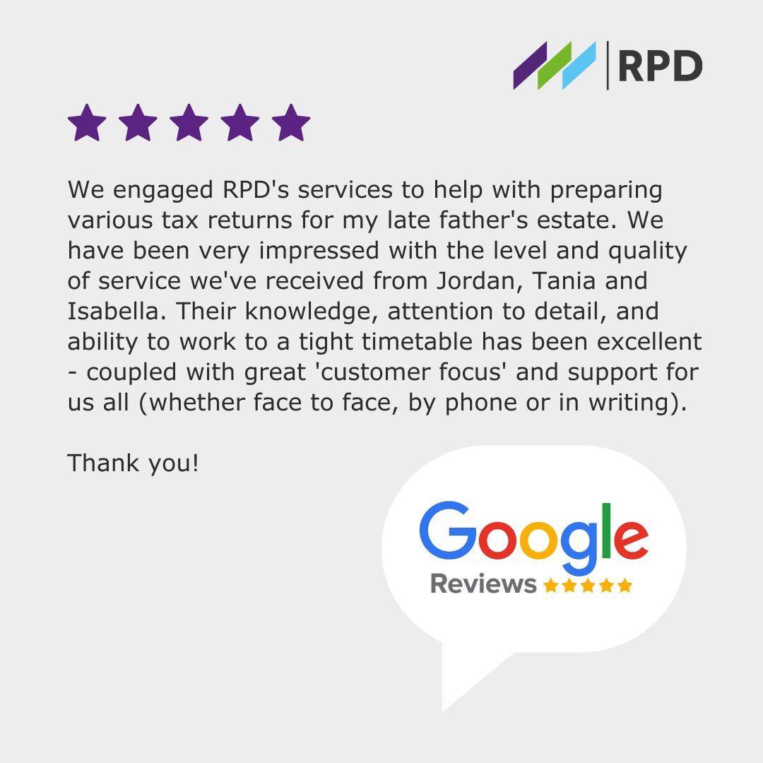 "We have been very impressed with the level and quality of service we've received from Jordan, Tania and Isabella." 

We work closely with our clients to deliver peace of mind.

Discover how we can support your financial goals: Link in our bio.

#RPD #ClientTestimonials
