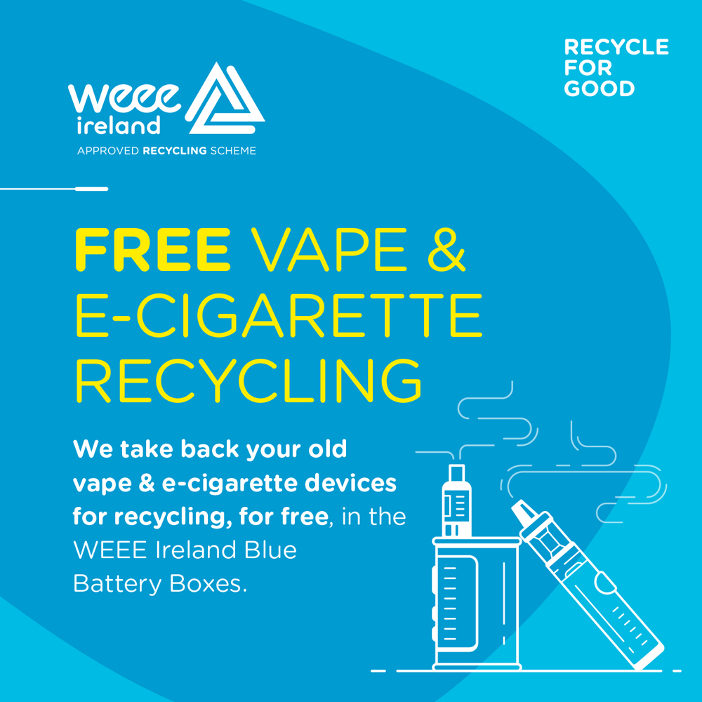 Mayo County Council (@mayococo) on Twitter photo Did you know Vape & E-Cigarette products contain batteries and electronic parts ā both of which should be recycled?
Devices can be recycled in <a href="/WEEEIreland/">WEEE Ireland</a> Blue Battery Boxes at our Civic Amenity Sites & other locations such as electrical retailers
Info: bit.ly/WEEE-Vape Did you know Vape & E-Cigarette products contain batteries and electronic parts ā both of which should be recycled?
Devices can be recycled in <a href="/WEEEIreland/">WEEE Ireland</a> Blue Battery Boxes at our Civic Amenity Sites & other locations such as electrical retailers
Info: bit.ly/WEEE-Vape